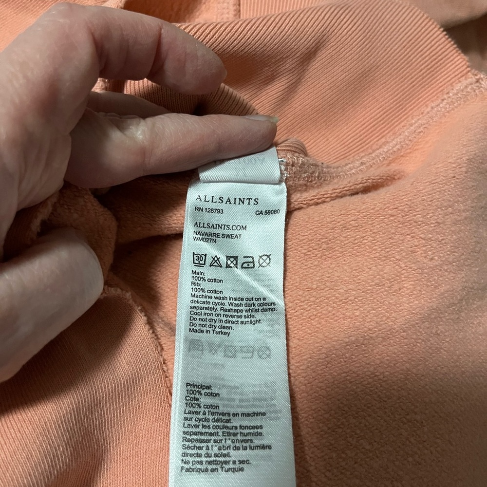 All Saints Navarre Cropped Sweatshirt. Apricot. Size Medium. - Picture 11 of 11